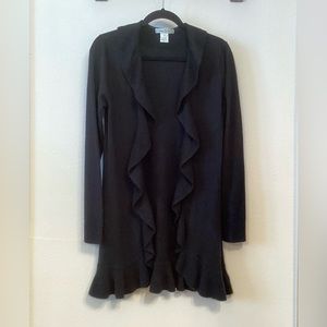 Vintage Suzie Women’s Cardigan Sweater Ruffled Open Front Black Size Medium